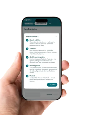 suprima’s visit report app on a smartphone