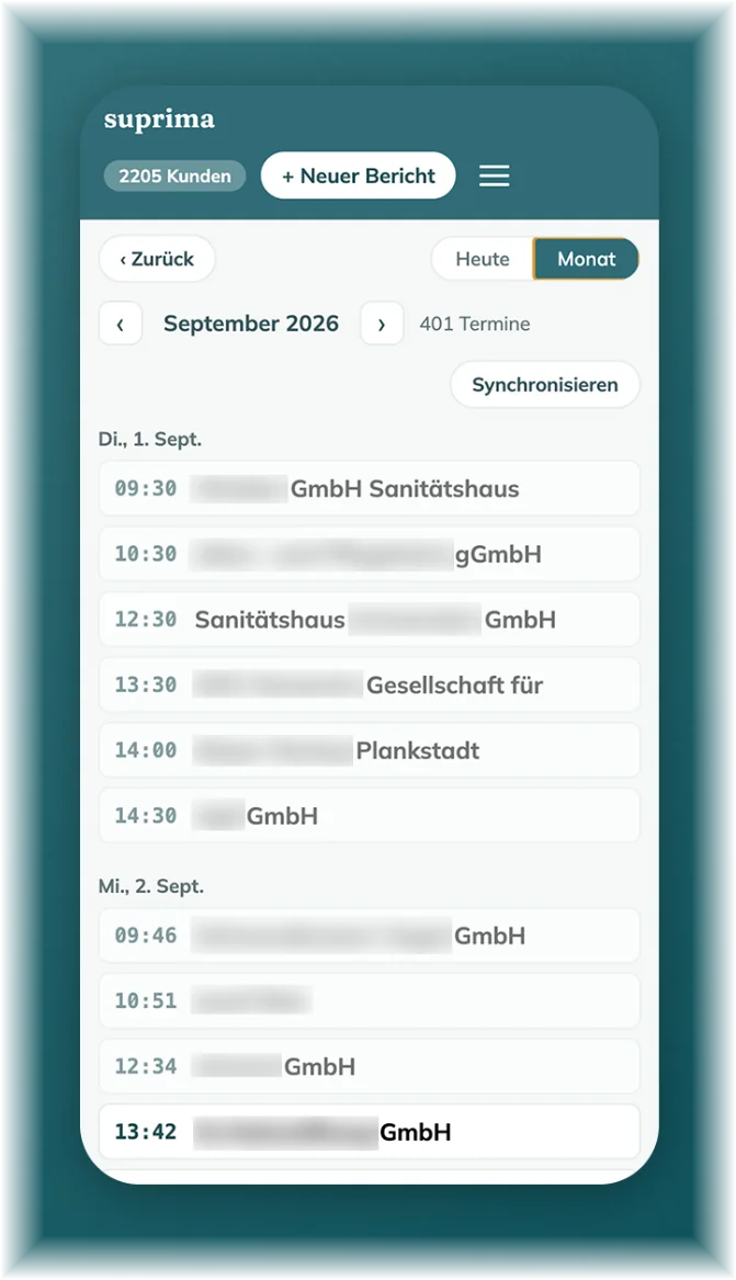 Visit report app: today's appointments