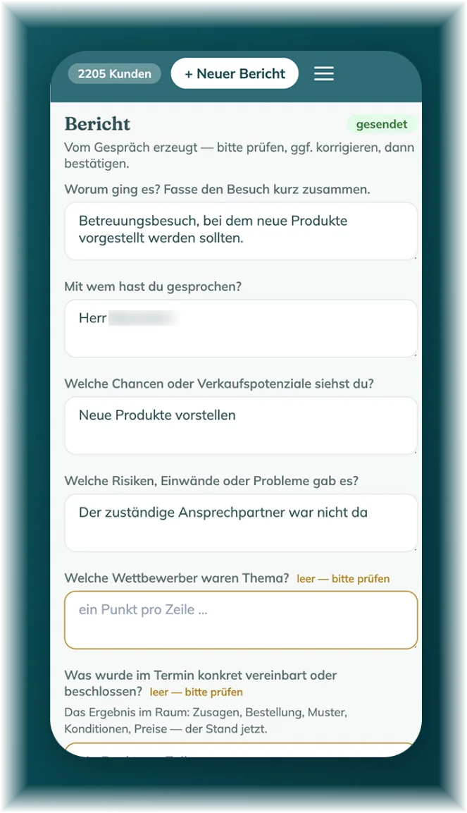 Visit report app: finished report ready for review